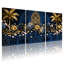 Plantes et fleurs, arche gothique bleue, fleurs d'or, palmiers, ensemble de 3 impressions sur toile-1359313598