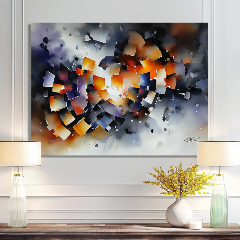 Multicolore encre céleste Vortex I - décor géométrique en métal, impression moderne sur métal, H 12 po x l 20 po x P 0,84 po