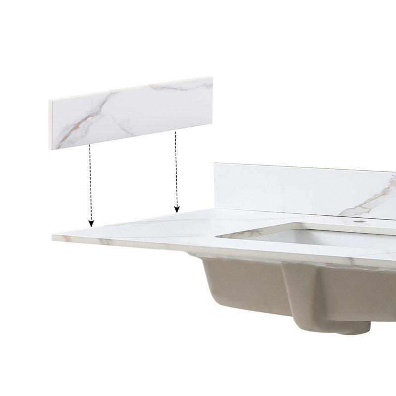 Dessus de meuble-lavabo latéral en pierre frittée dorée - 22 po x 4 po, blanc, facile à nettoyer, caractéristique tendance, étapes d'installation simples, test d'assurance de la qualité stable pour 22 po x 4 po, saleté facile,