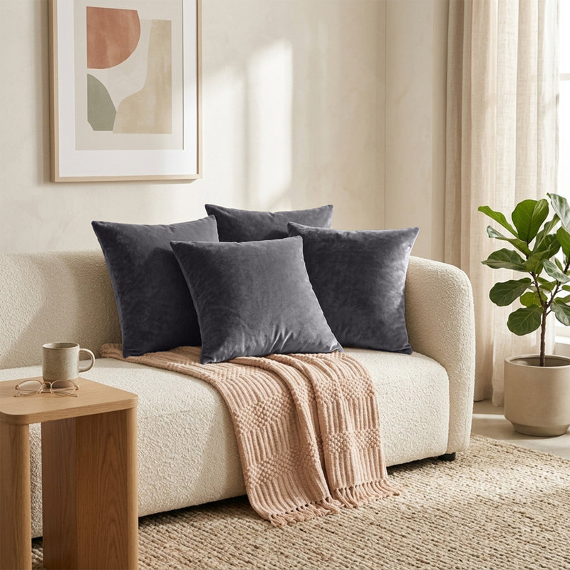 Plain Velvet Cushion Cover-(Pack of 4), Charcoal