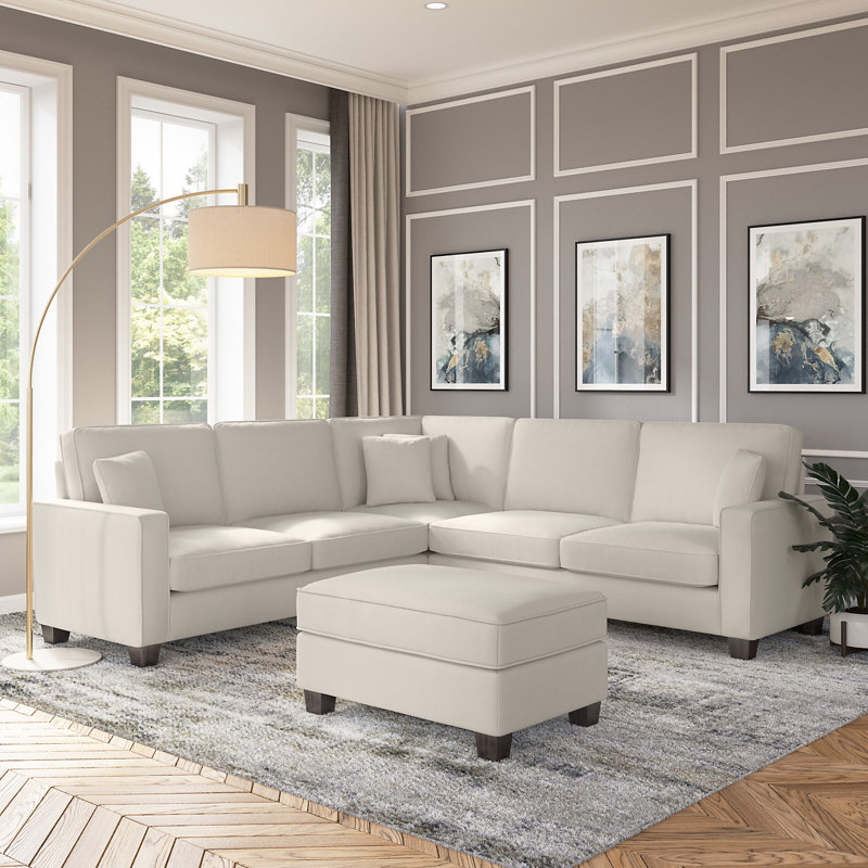 Canapé modulaire de coin symétrique avec repose-pieds 99,02 po Taffany, Crème, crème