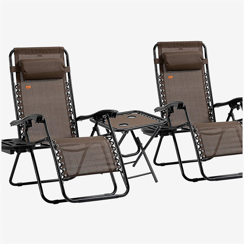 Ensemble de chaise à gravité zéro Outsunny avec table d'appoint, chaise inclinable pliante avec porte-gobelets et coussins, chaise longue réglable pour piscine, jardin, pelouse, plage, brun
