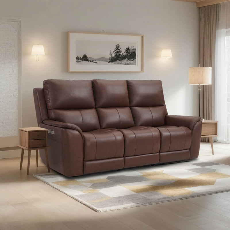 87" W Genuine Leather 3-seater Power Reclining Sofa With  zero Gravity And Usb & Type-c Charging , Dark Brown