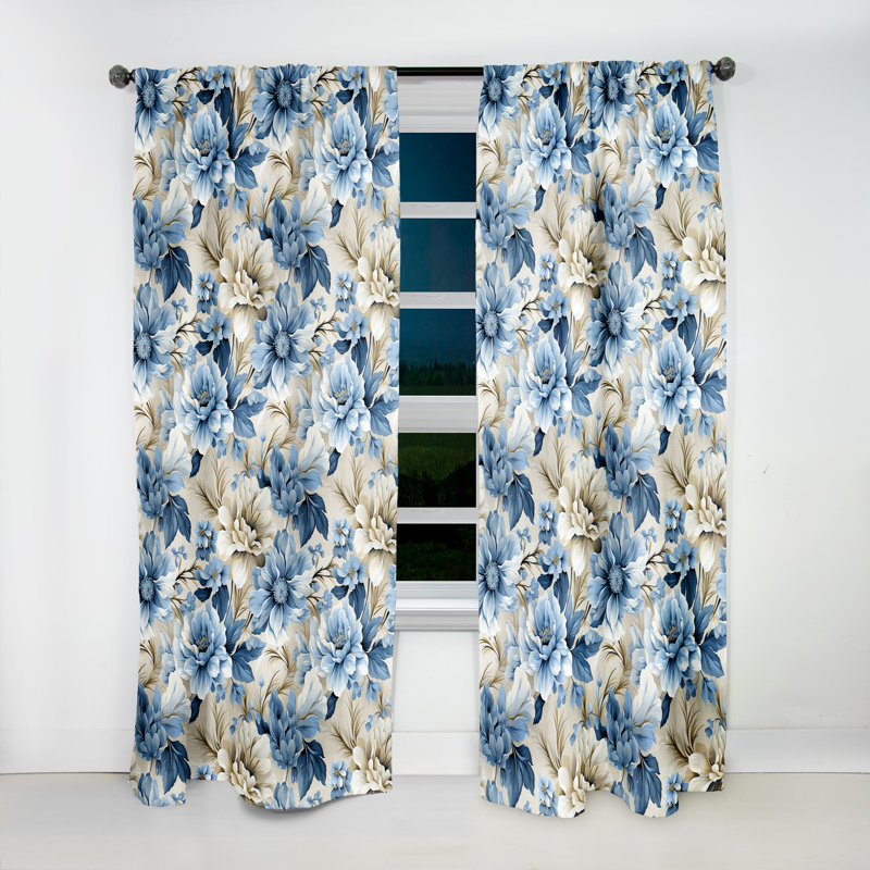 Coastal Victorian Tranquility Victorian Pattern - Floral Curtain - Velvet Room darkening - 1 panel, 52" W x 63" L