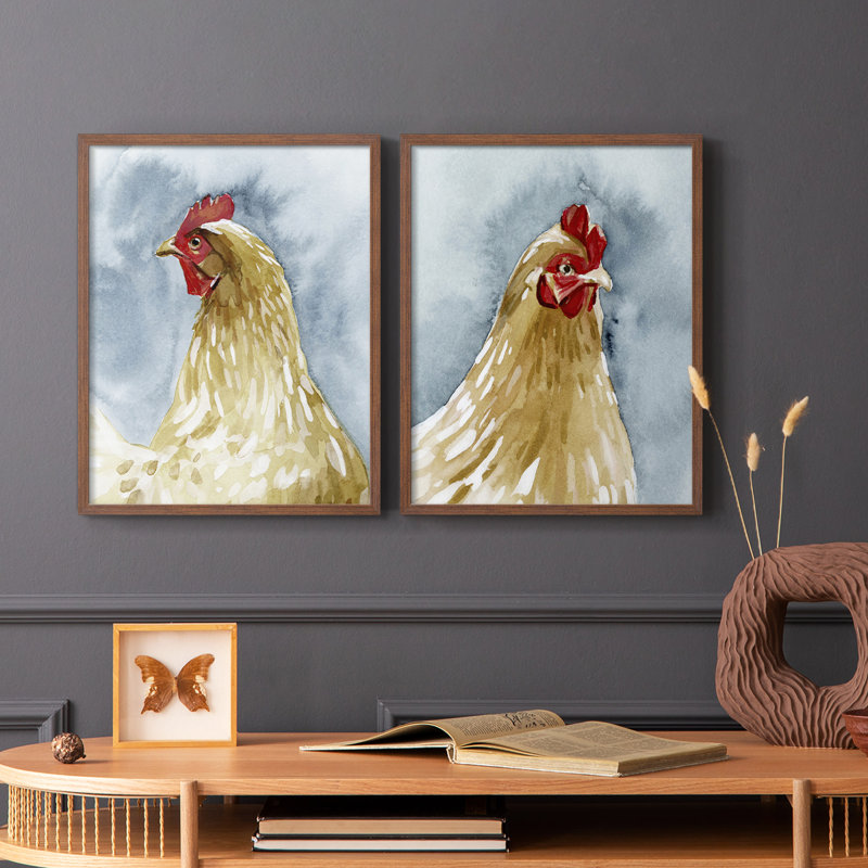 «Chicken Portrait I», reproduction encadrée de qualité supérieure - prête à être accrochée - aucun clou requis - aucun clou requis