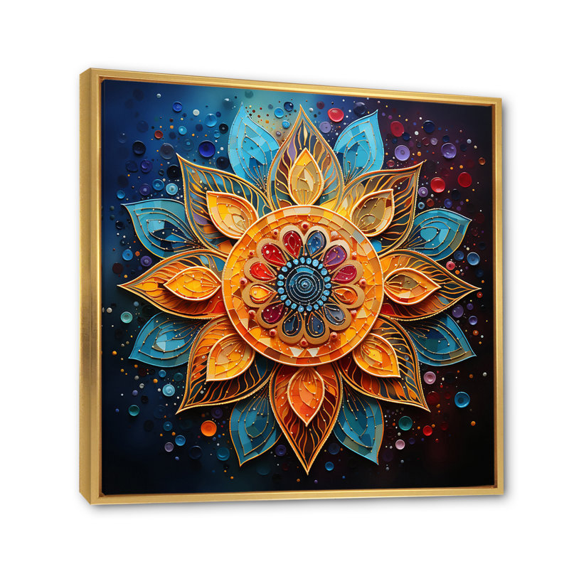 Mandala yoga sarcelle doré pointillisme, Doré, H 24 po x l 24 po x P 1 po