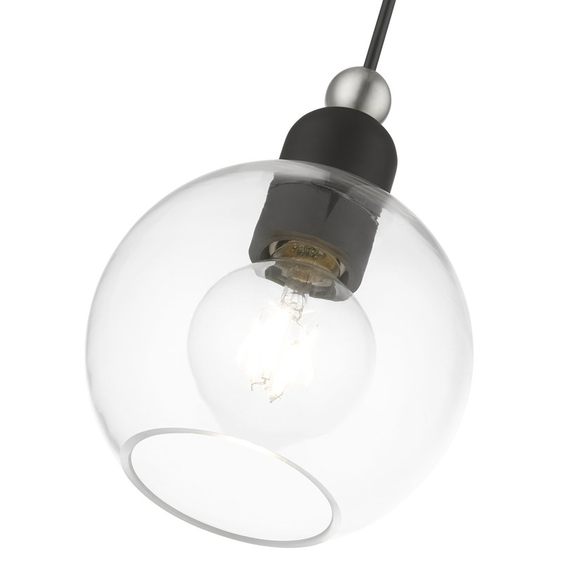Luminaire suspendu en forme de dôme à 3 lumières, Noir / nickel brossé