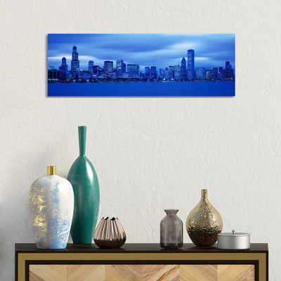 View Of An Urban Skyline At Dusk, Chicago, Illinois, USA by Panoramic Images - Wrapped Canvas Panoramic Gallery-Wrapped Canvas Giclée