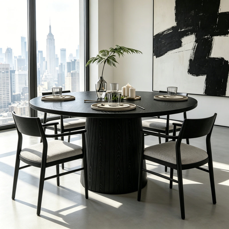 47" Modern Farmhouse Round Dining Table with Fluted Pedestal Base, Seats 4