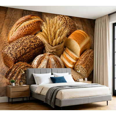 Papier peint adhésif peler et coller Assortiment de tiges de blé à grains entiers Table en bois Papier autocollant amovible pour décoration de salon Chambre à coucher H 100 po x l 144 po