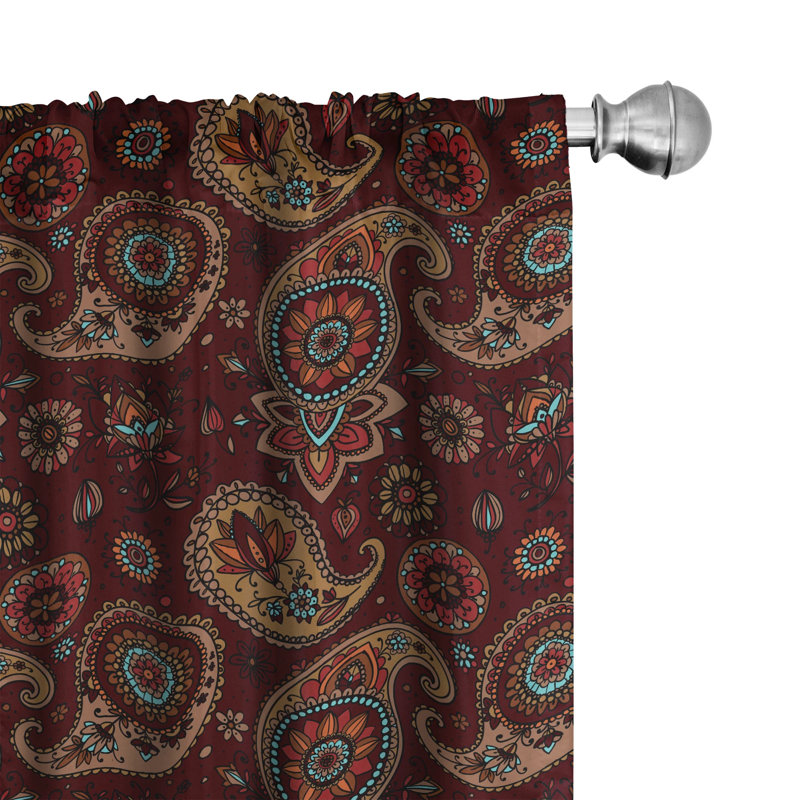 Paisley Semi-Sheer Rod Pocket Curtain Panels, 28" x 63", Chocolate/Teal
