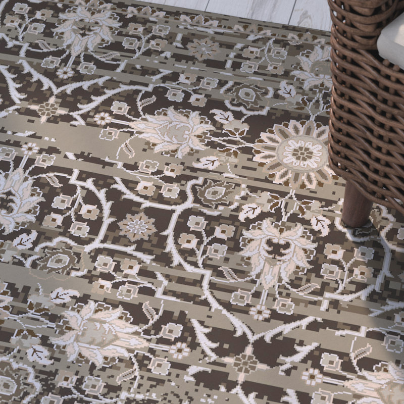 Empress Wool Damask Area Rug in Green, Rectangle 5'6" x 8'6"