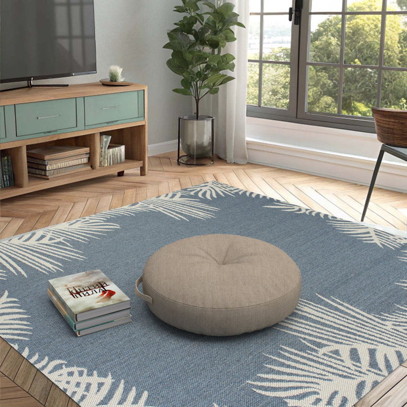 Sunbrella Indoor/Outdoor Floor Pillow, 22 Inch Circular Cushion Cover with Insert, Cast Ash, Circular 22"