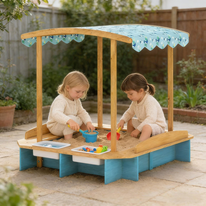 Jardin pour enfants, bac à sable en bois