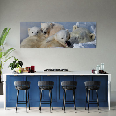 «Cuddling», ours polaire, famille, paysage contemporain contemporain, art mural