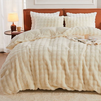 EMME Luxury Elegant Shaggy Bubble Bedding Sets，Faux Fur Duvet Cover  , 2/3 Pieces Soft Fluffy Comforter Cover, Cozy Warm for Winter