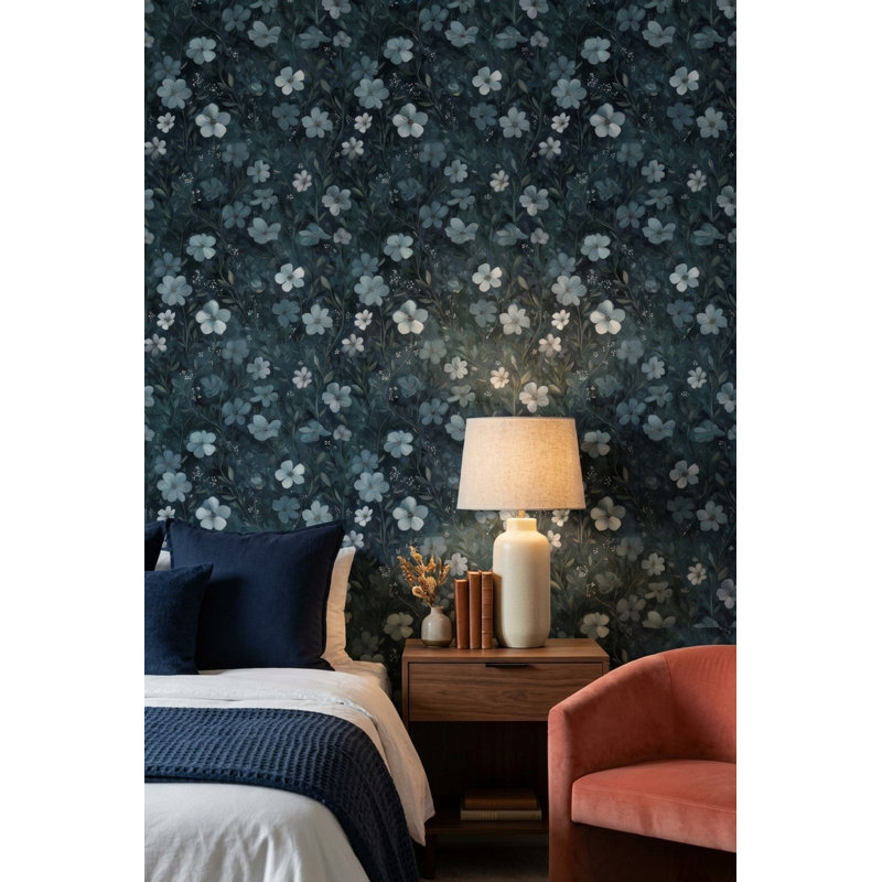 Papier peint floral éclectique amovible foncé, Non tissé, non collé
