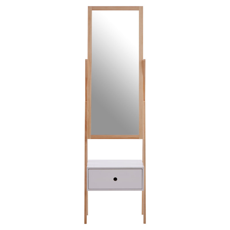 Boði Solid Wood Flat Freestanding Full Length Mirror with Drawers