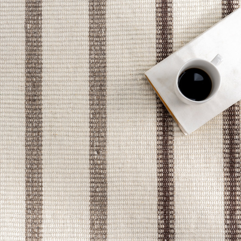 Toluca Ivory and Brown Striped Wool Rectangular Area Rug, 4' x 6'