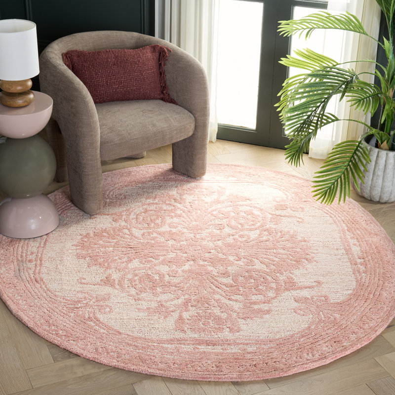 Alexia-Leigh Oriental Hand-Tufted Pink/Ivory Area Rug, Round 6'