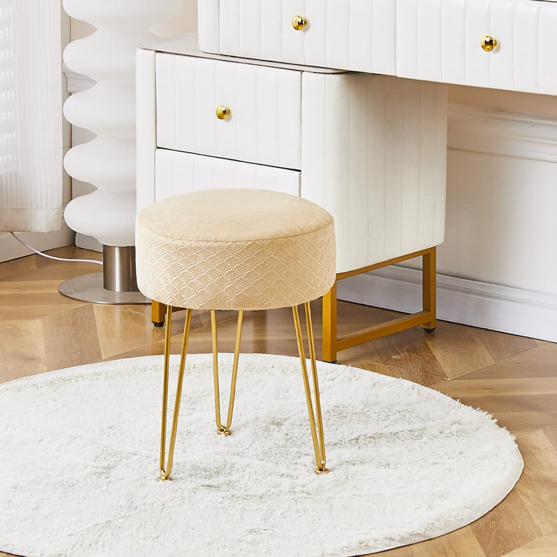 Vanity Accent Stool with Metal legs, Beige