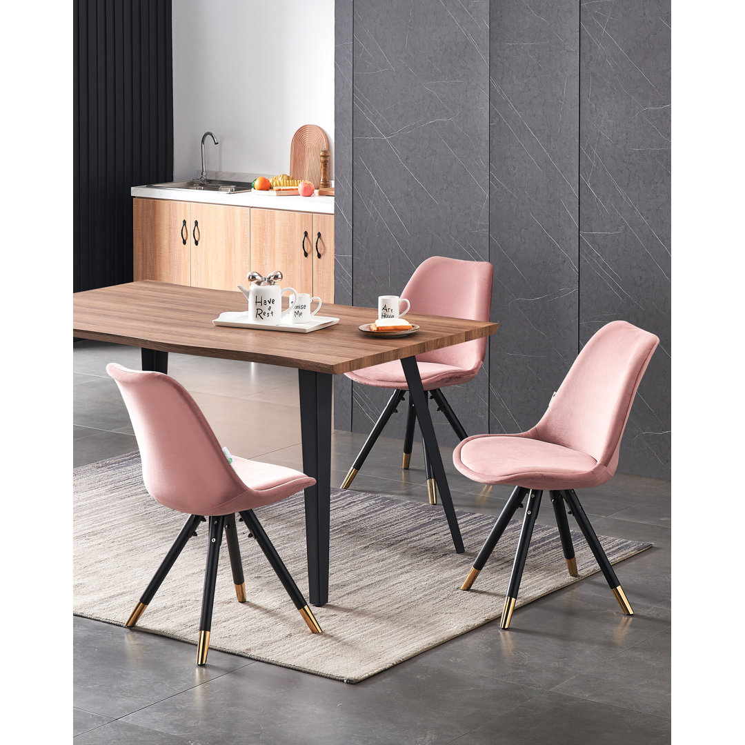 Gruffudd 4 Person Dining set - a Rectangular Wooden Dining Table with Metal Legs and a Set of 4 Quilted Velvet Dining Chairs for Dining Room - Modern