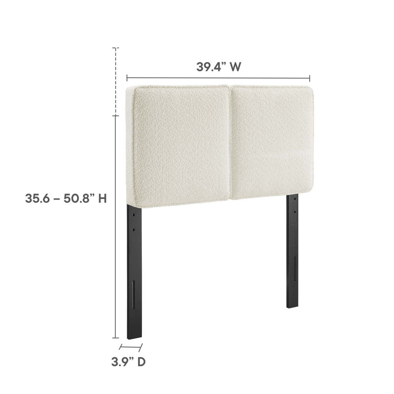 Cream Boucle Upholstered Twin Headboard with Wood Legs
