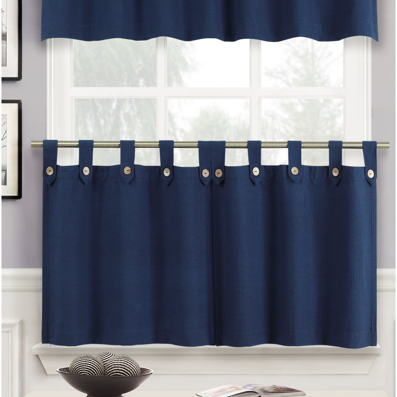 Runyon Cotton Blend Tailored Kitchen Curtain, Navy