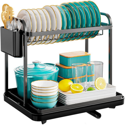 Ish Drying Rack Stainless Steel Dish Rack For Kitchen Counter 2 Tier Kitchen Organizers And Storage Rack With Drainboard And Cutlery Holder