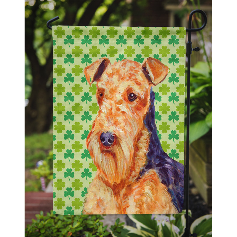 Drapeau de jardin à 2 côtés st. patrick day trèfle, Airedale (roux)