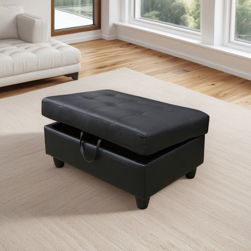 Repose-pieds avec rangement en faux cuir, Noir