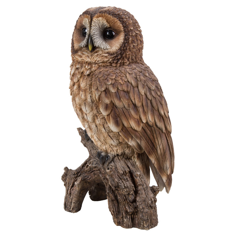 Brown Polyresin Owl on Stump Garden Statue