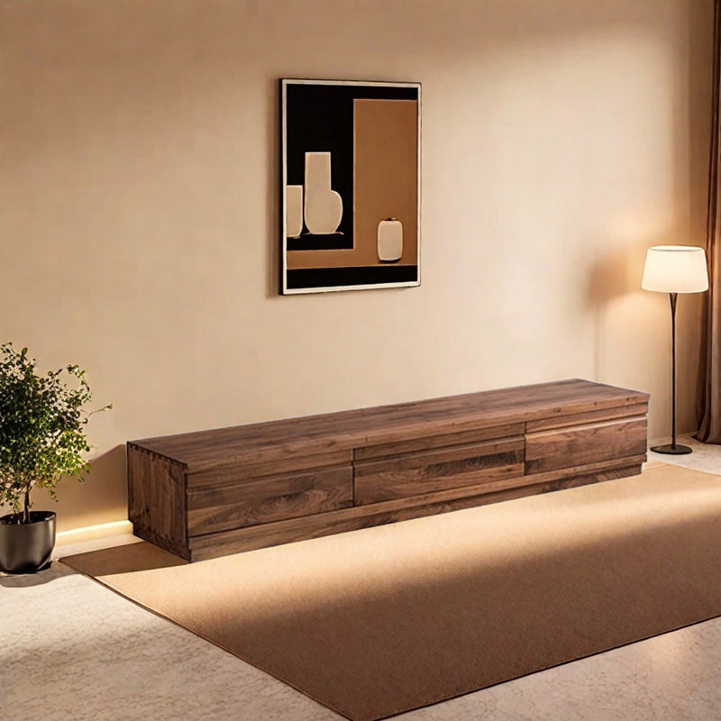 Meuble télé avec rangement en bois massif de style américain