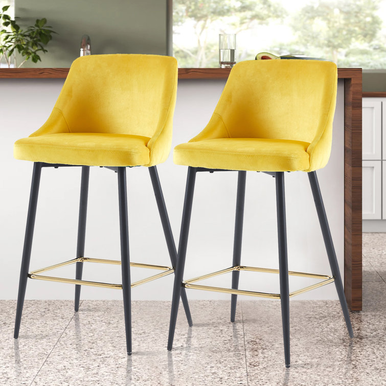 Luxury Style Bar Stool Set of 2 with Footrest and Upholstery, Metal Legs