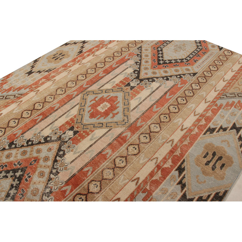 Distressed Homage Hand Knotted Wool Geometric Area Rug, Rectangle 9' x 12'