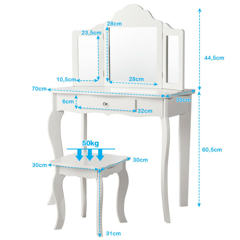 Demoss Kids Vanity Set with Mirror, White