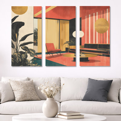 «Modern Home in Pop Collage II», ensemble d'art mural encadré intérieur rétro de 3