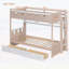 Lit simple superposé de style château avec 2 tiroirs, tablette et DEL, blanc et rose antique-2009074712
