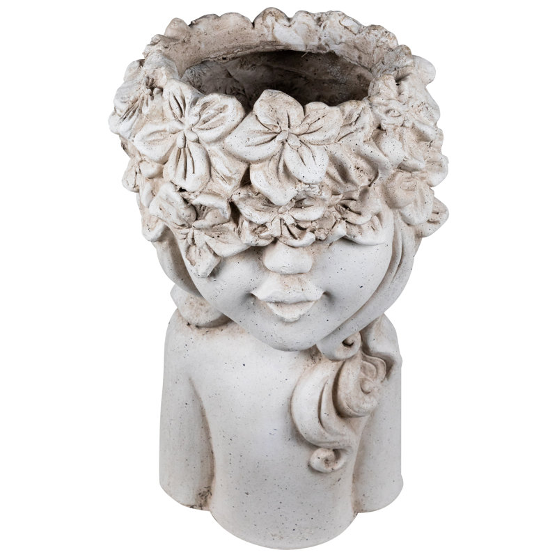 Lady Head With Flowers Outdoor Garden Planter - 16.5"
