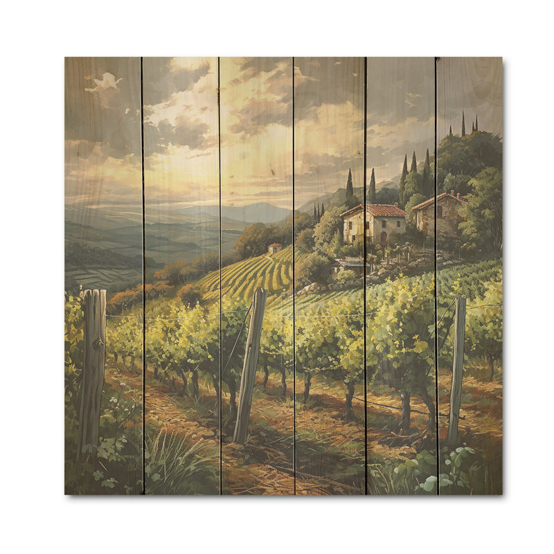 «Vineyard Charm», art mural sur bois de pin naturel, H 15 po x l 15 po