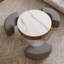Table basse ronde en noyer fritté avec plateau relevable moderne avec placage de rangement caché et plateau en pierre frittée