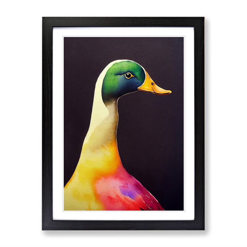 Watercolour Duck Vol.4 - Single Picture Frame Print, 64cm H x 46cm W x 2cm D, Oak