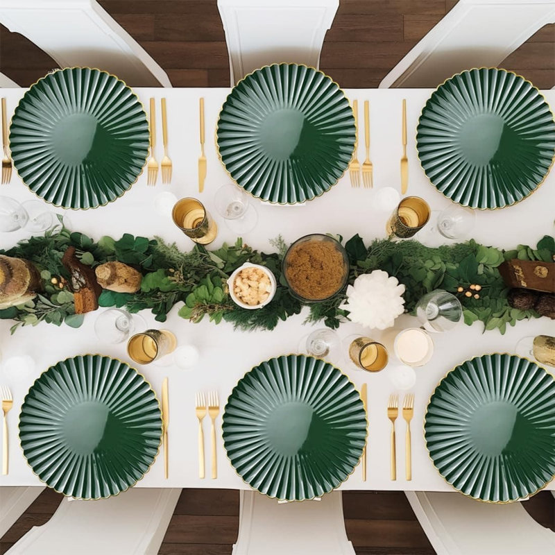 Set of 6, 13" Grey Glossy Shagreen Plastic Round Charger Plates for Wedding & Table Decor, Green