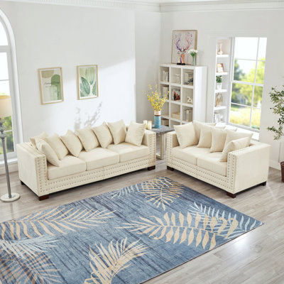 Modern Design Living Room Sofa 2+3 Seater Square Armrest With Silver Nails Decoration Upholstered Velvet Couch