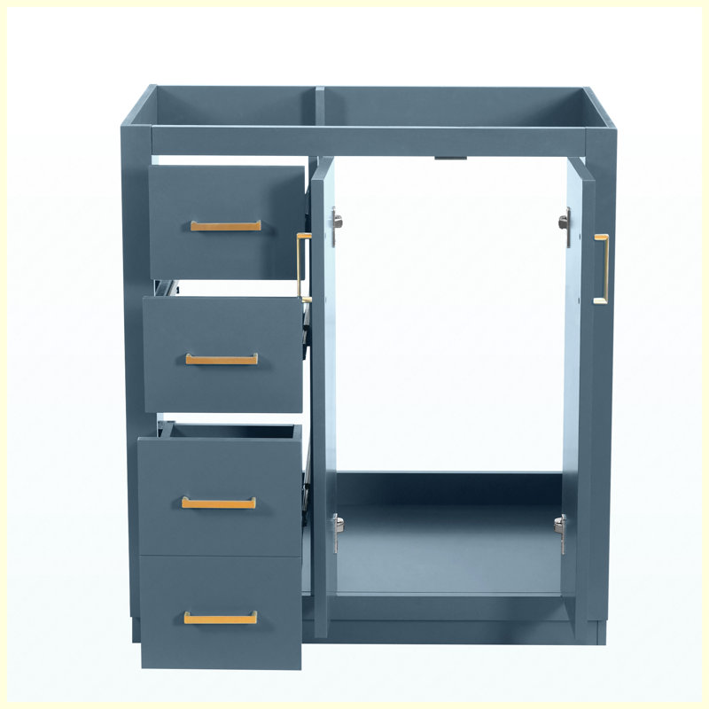 Meuble-lavabo autoportant de 30 po avec cadre en bois massif, armoire de rangement pour salle de bain à 3 tiroirs et portes à fermeture douce