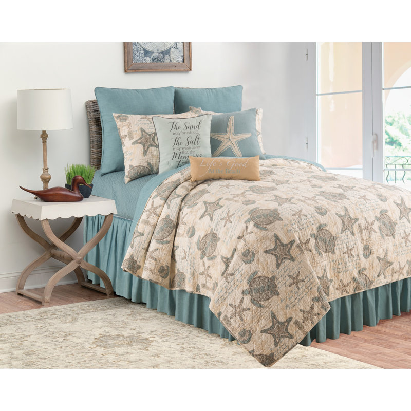 Amber Sands Coastal Blue Cotton Reversible Quilt Set