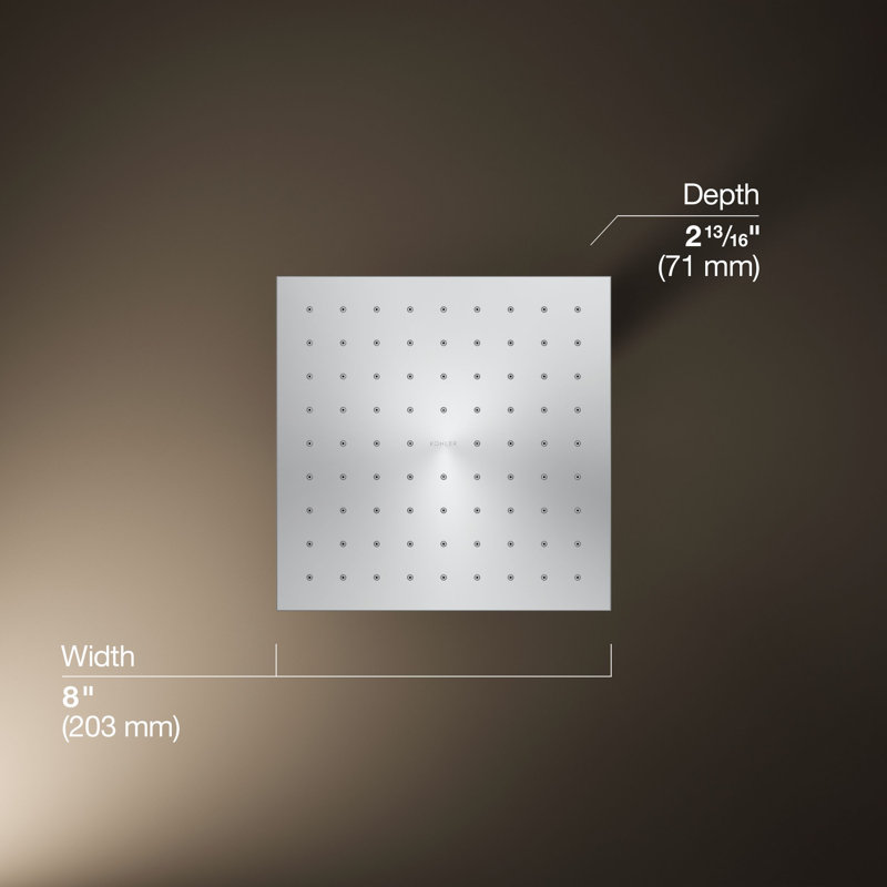Contemporary Rain Shower Head, Polished Chrome, 1.75 GPM, Square