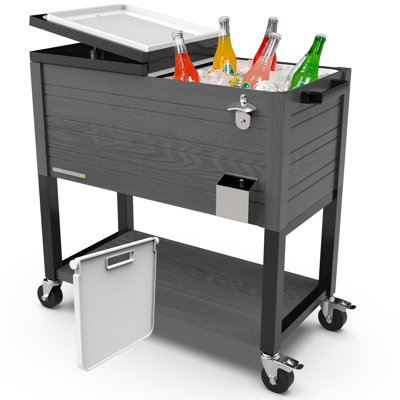 Permasteel - Glacière à roulettes 80QT à grain de bois avec cloison - Gris