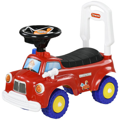 Qaba Toddler Ride on Toy, Baby Ride on Fire Truck with Music, Horn, Under Seat Storage, Foot to Floor Car for Kids 18-36 Months, Red