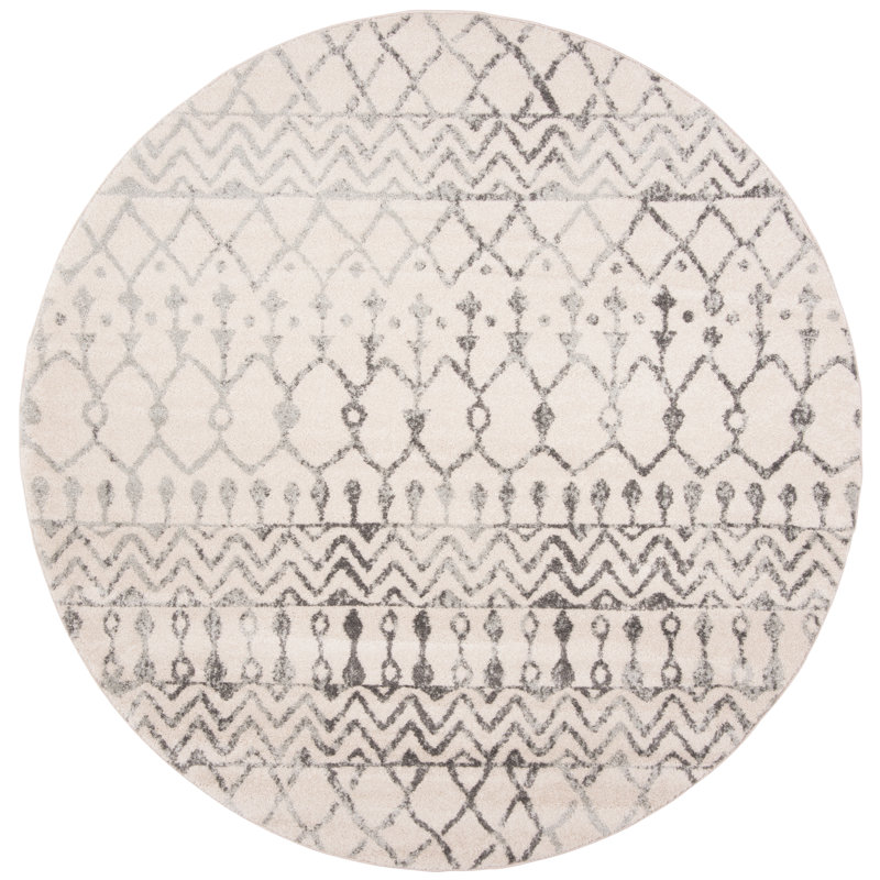 Tapis ivoire / gris de style sud-ouest Blackheart, Rond 6 pi 7 po